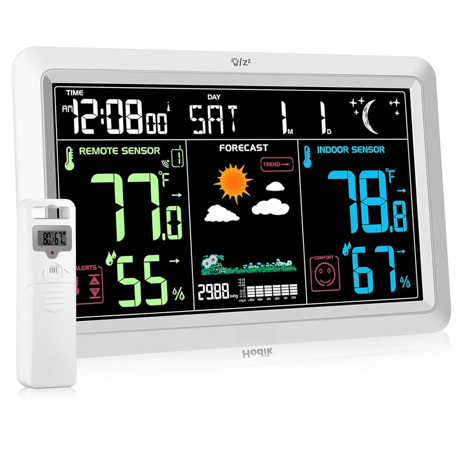 Weather Station  Indoor Outdoor Thermometer Clock (White) |  Room Weather Stations Outside Thermometer Clock with Temperature and Humidity  Outdoor Clock Thermometer Combo