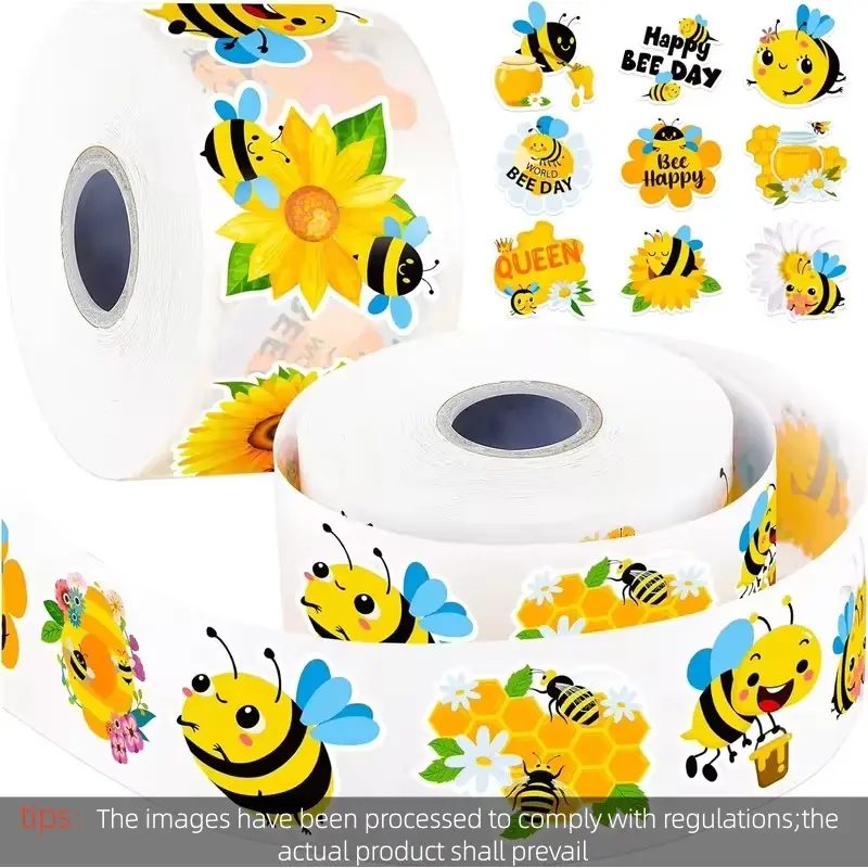 500Pcs /1 Rolls 2.5cmYellow Bee Flower Shaped Sticker Decoration Gift Box Sticker Label Stationery Sticker