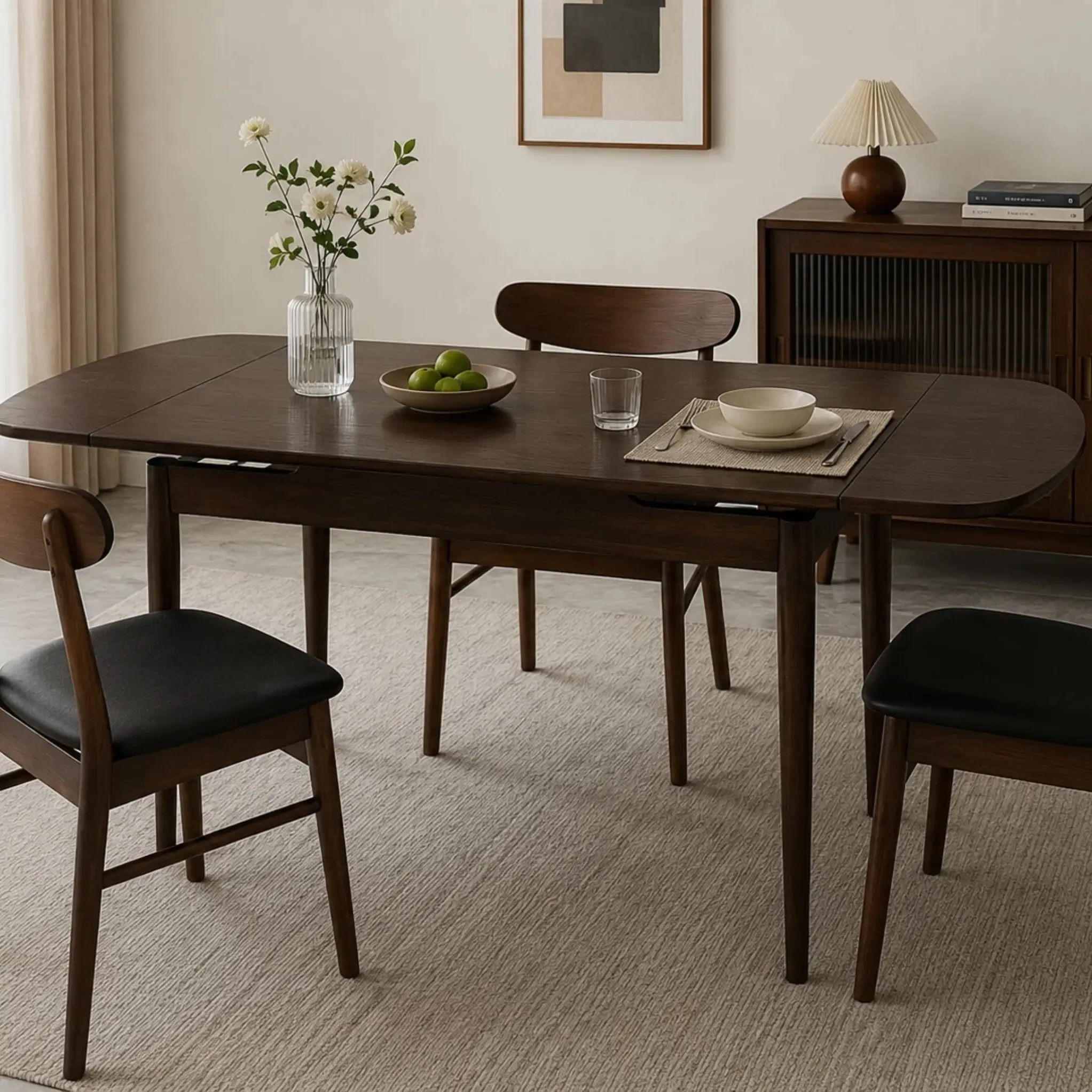 ARCH Solid Wood Extendable Dining Table for 4-10 People, Expandable Kitchen Table 47.2"-63" Walnut Rubberwood, Space-Saving Dining Room Table for Family Gatherings, Easy Assembly, Natural Wood Grain Finish, Walnut Color Options, Rubber Wood Material
