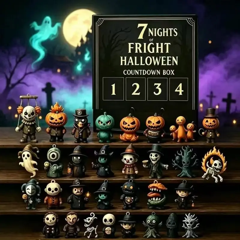 Halloween Countdown Box with Small Statue Figurines, Decorative Figurines, 31/7 Days/15 Nights of Fright Gift Set, Perfect Halloween Decoration & Gift Idea