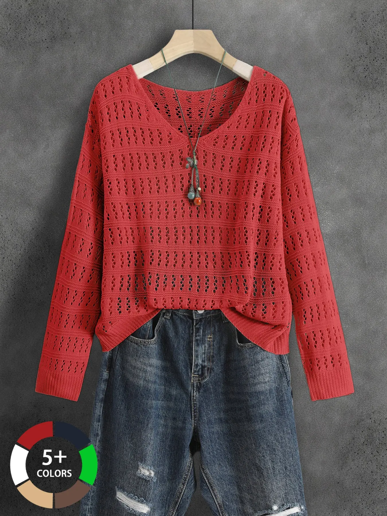 Women's Casual Comfortable Elegant Long Sleeve Knitted Overshirt, Ideal for Daily Travel Beach Vacation, Spring Summer Style