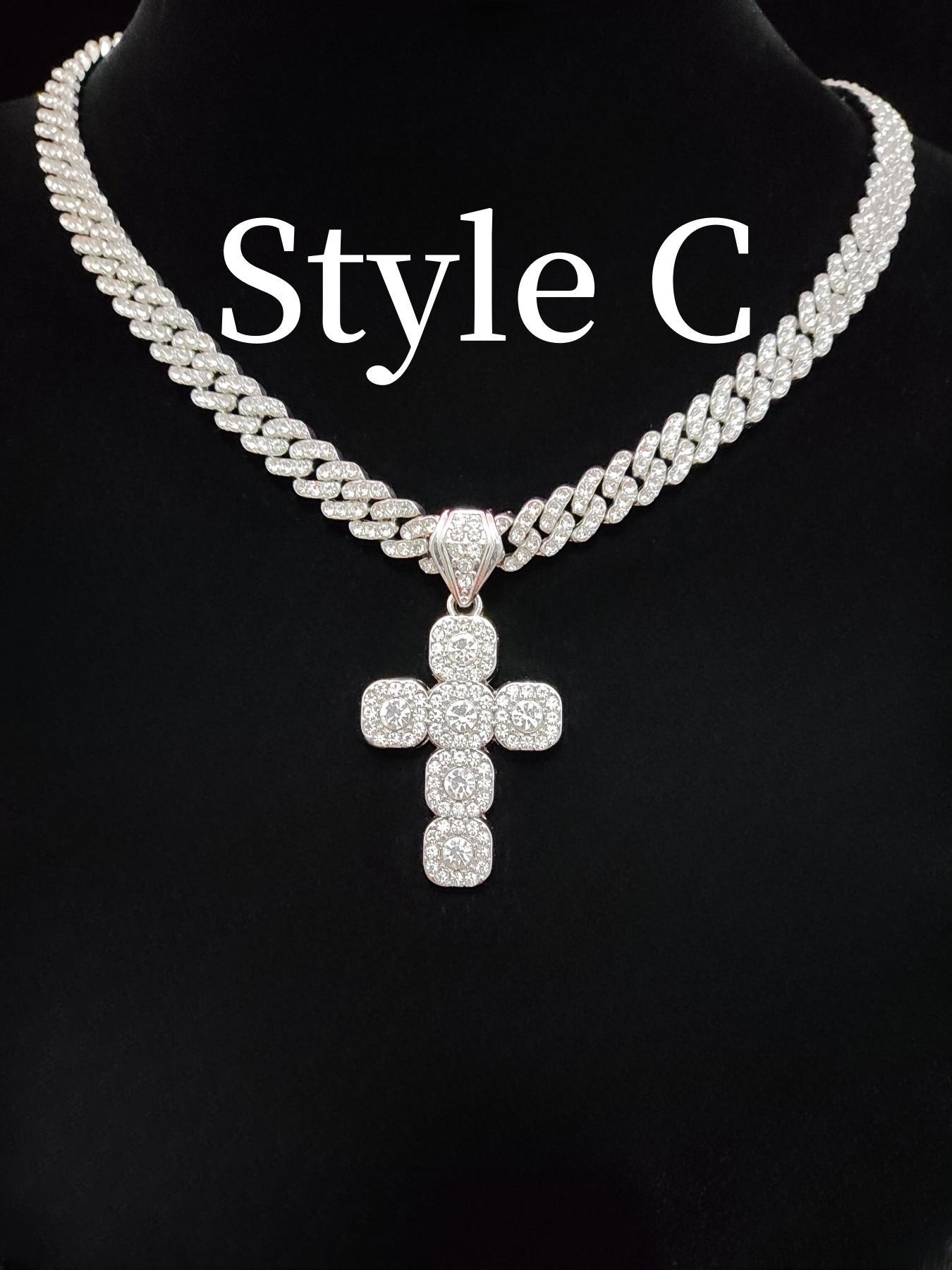 Rhinestone Cross Pendant Necklace for Men & Women, Couple Things, Necklace, Jewelry for Party, Accessories As Gift for Boyfriend & Girlfriend, Cuban Cross Necklace