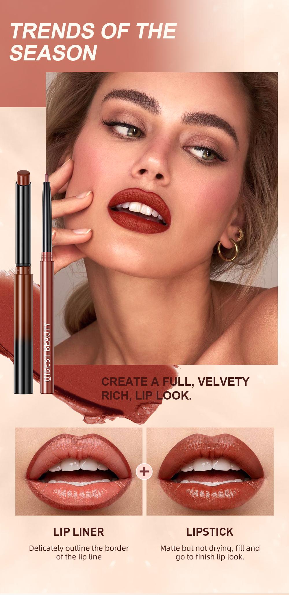 Matte Lipstick + Lip Liner Set, Long-Lasting Natural Nude Color, Non-Fading Lip Makeup Kit, Complete Solution for Lip Beauty