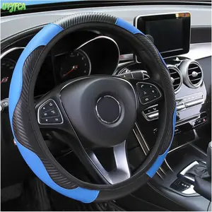 Carbon Fiber Steering Wheel Cover, Dual-Tone Anti-Slip & Scratch-Resistant, Breathable Universal Fit for D-Shaped & Round Wheels for Cars, SUVs, Trucks