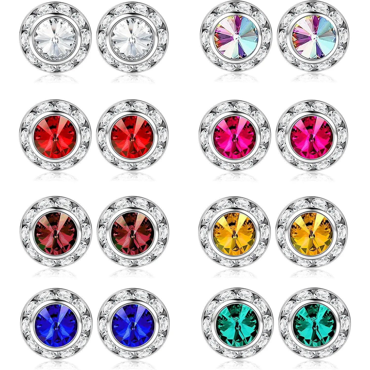 8 Pairs Rhinestone Stud Earrings for Women, Crystal Stainless Steel Earrings, Jewelry for Dance Competition, Stage, Opera Performance, Wedding & Party