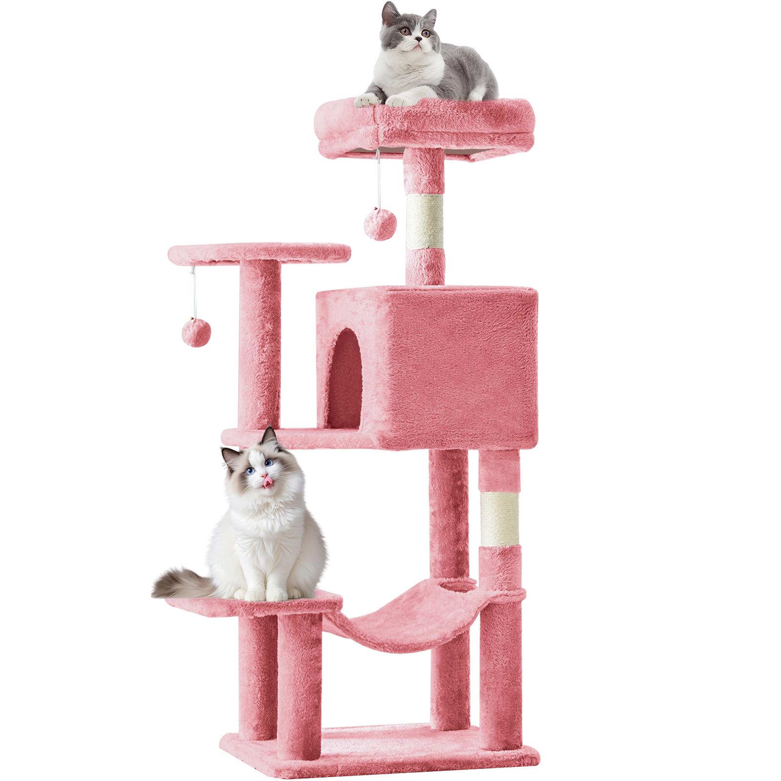 66 Inch Large Cat Tree Tower for Multiple Cats with 2 Condos 3 Perches Hammock Pompoms Extra Wide Platform Indoor Cat Activity Center