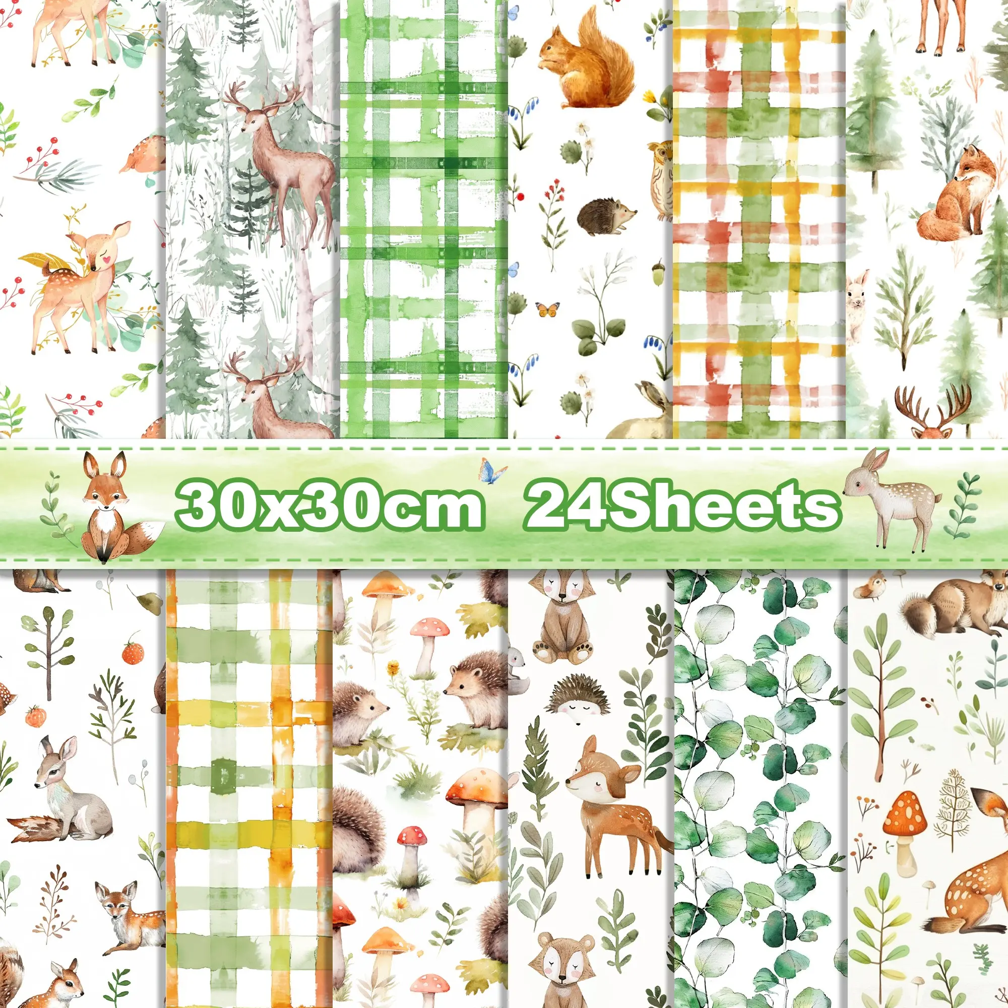 24 Sheets Forest Deer Watercolor Craft Paper, Scrapbook Background Paper, Ideal for Journal Layouts, Photo Collage, DIY Card Making