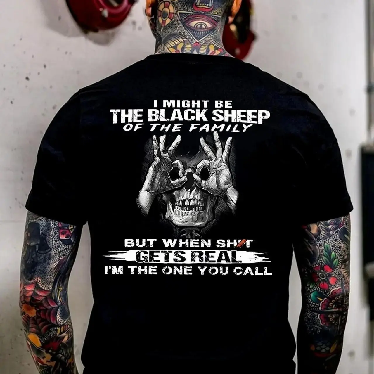 Men's "I Might Be the Black Sheep of the Family" Skull-OK Print Graphic Tees, Classic Sports Top