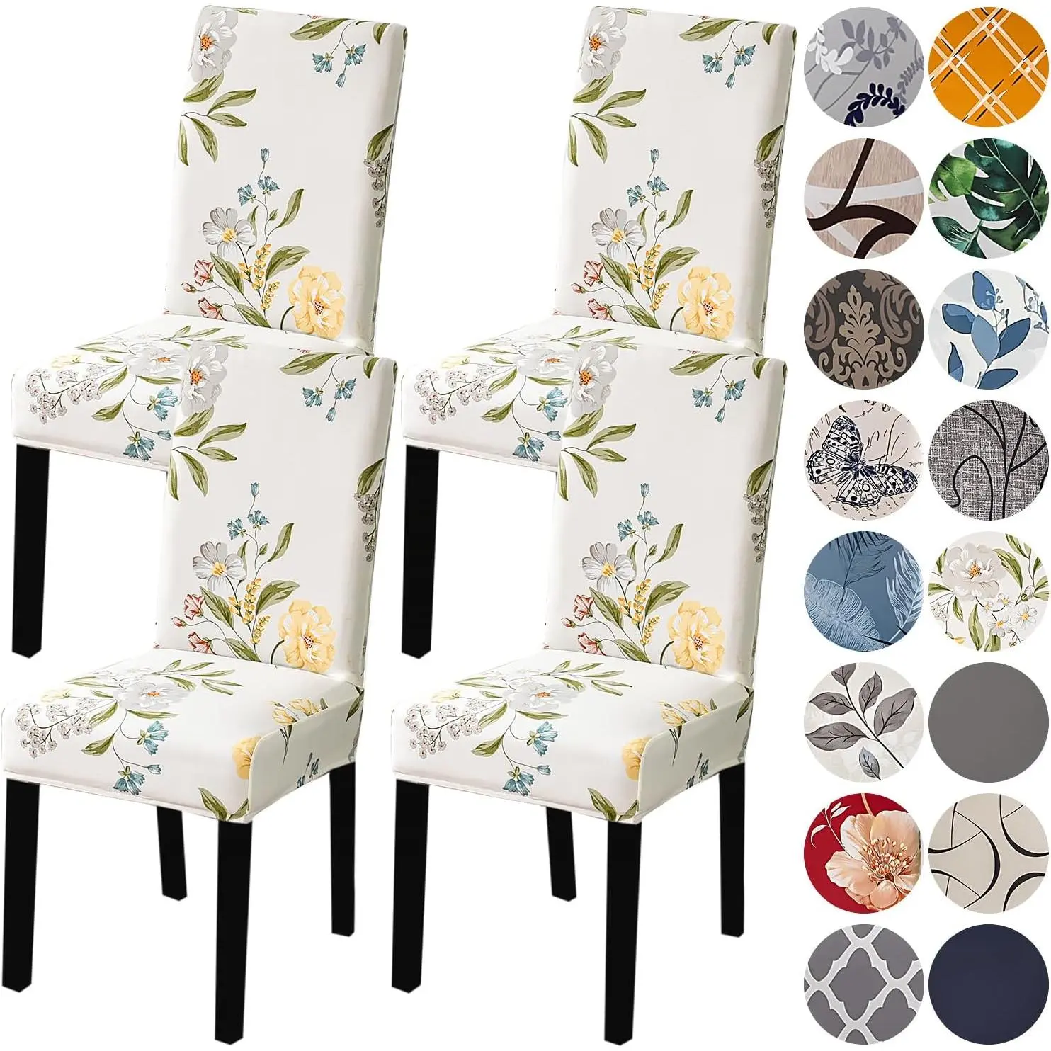 Chair Covers for Dining Room Set of 4,Stretch Spandex Parsons Chair Slipcover 4 Pack,Washable Anti-dust Chair Seat Covers for,Wedding, |   Stretch Spandex Parsons Chair for Wedding Floral pattern