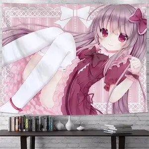 Kawaii Anime Tapestry Wall Hanging, Cute Manga Cloth Banner Background, Coquette College Dorm Room Decor, Japanese Y2K Girls Bedroom Art Poster