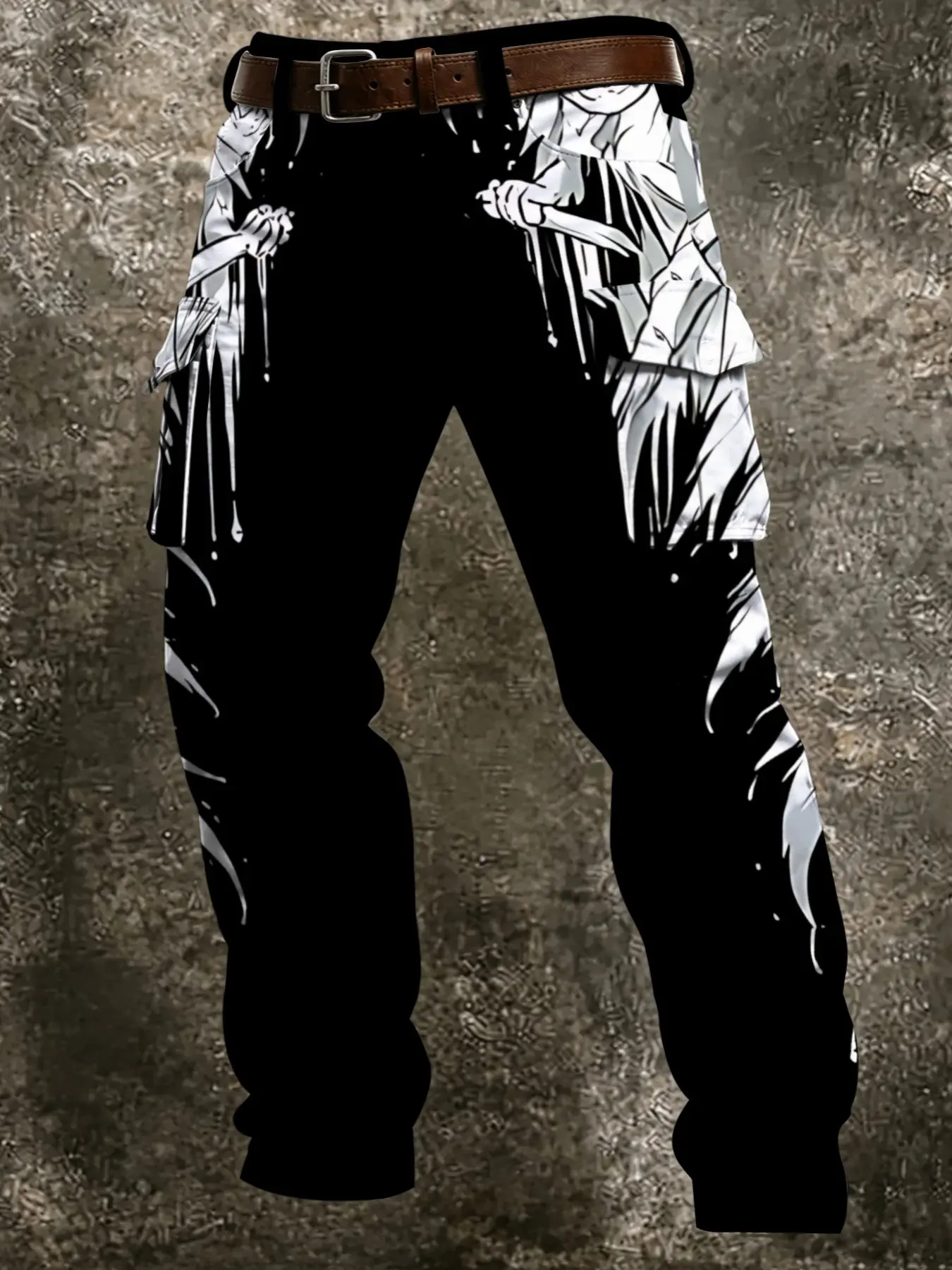 Men's Anime Comic Print Cargo Pants, Cartoon Character Pattern Multi-Pocket Casual Long Trousers, Street Fashion Bottoms