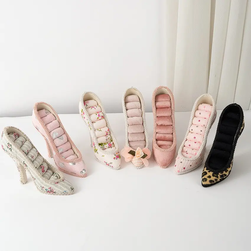 High Heel Shoe Ring Holder, Fabric Earring Jewelry Display Stand, Desktop Decorative Organizer, Elegant Storage Solution