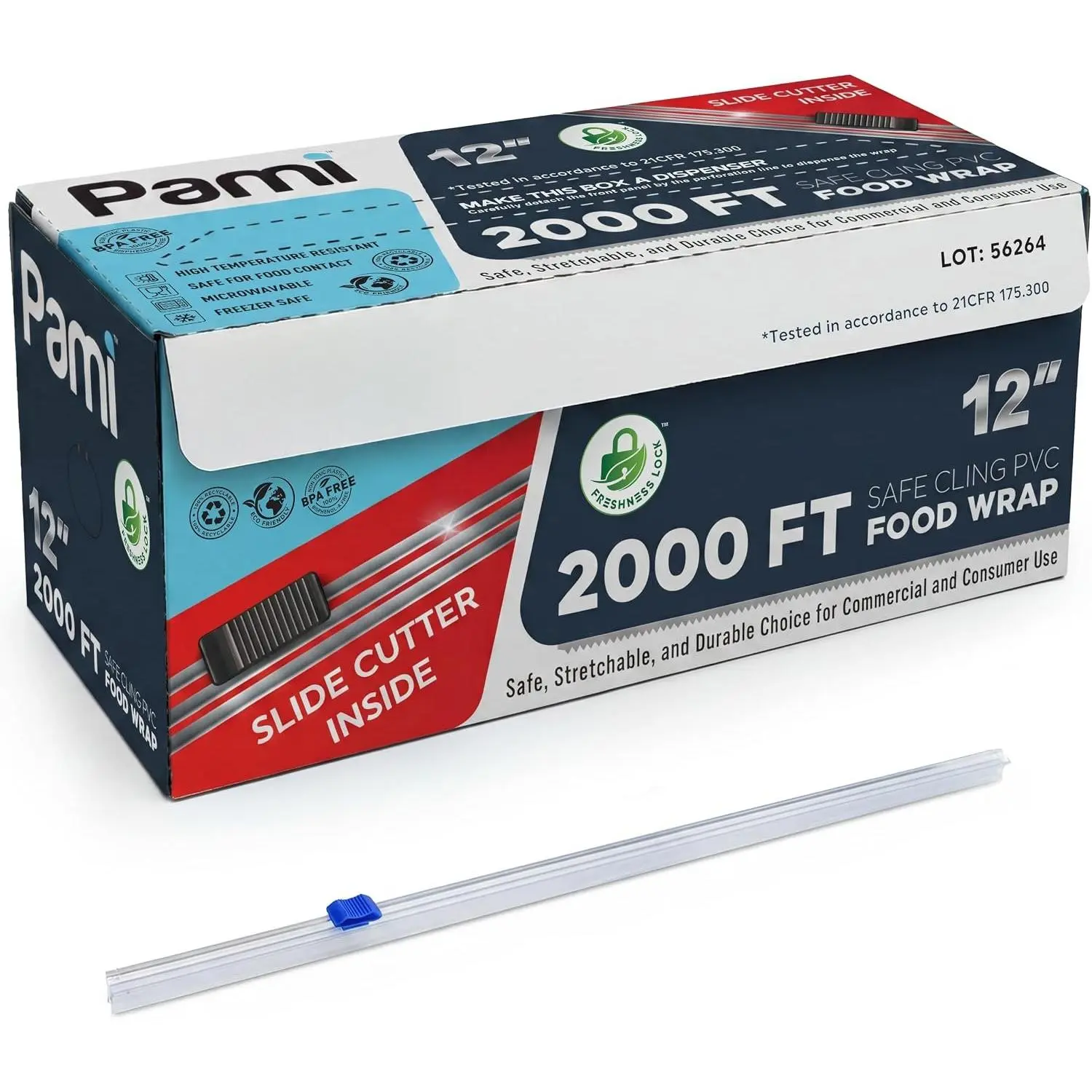 12'' x 2000 FT PVC Cling Wrap, Heavy Duty Plastic  Wrap with Slide , Clear Stretch Film,  Cling,  Safe, for Commercial &  Kitchen Use