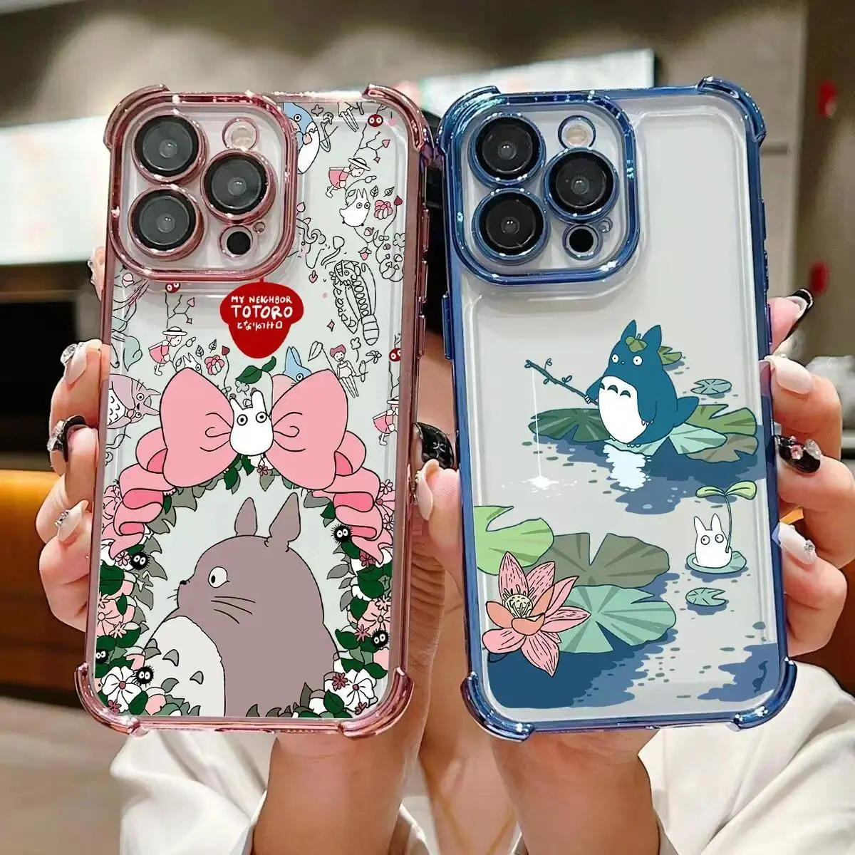 Cute Totoro Plated Anime Phone Case For iPhone 17 Promax 17Air 16 Plus 15 14 13 12 11 Pro & Samsung Galaxy S26 Ultra S25 S24 S23 FE Plus EDGE Anti-Drop Anti-Fall Transparent Shockproof TPU Smartphone Back Cover