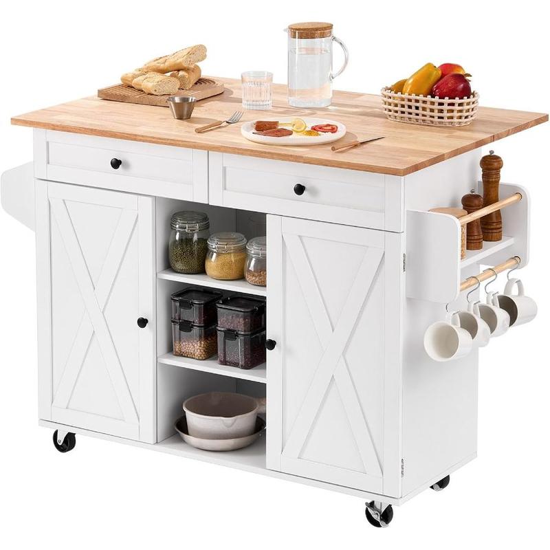 VEVOR Kitchen Island Cart, 45.3x39 inch Rolling Kitchen Table, Mobile ...