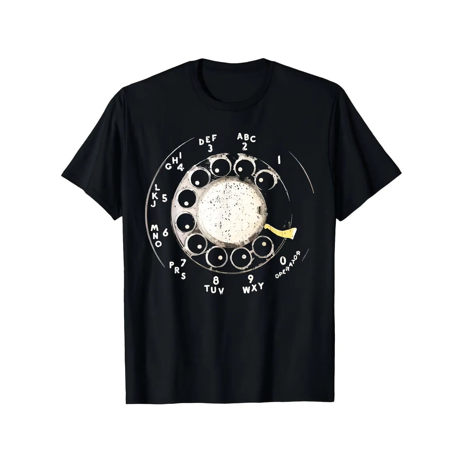 Men's 100% Cotton Short Sleeve Graphic T-Shirt - Retro 1960s/70s Vintage Rotary Telephone Bold Dial Print, Slight Stretch Round Neck Black Top, Machine Washable Easy Care Nostalgic Casual Gift for Men