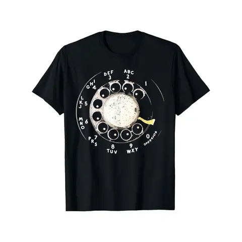 Men's 100% Cotton Short Sleeve Graphic Tshirt - Retro 1960s/70s Vintage Rotary Dial Icon Print, Slight Stretch Round Neck Black Top, Machine Washable Easy Care Fabric, All Seasons Vintage Vibe Modern Wear Gift for Men