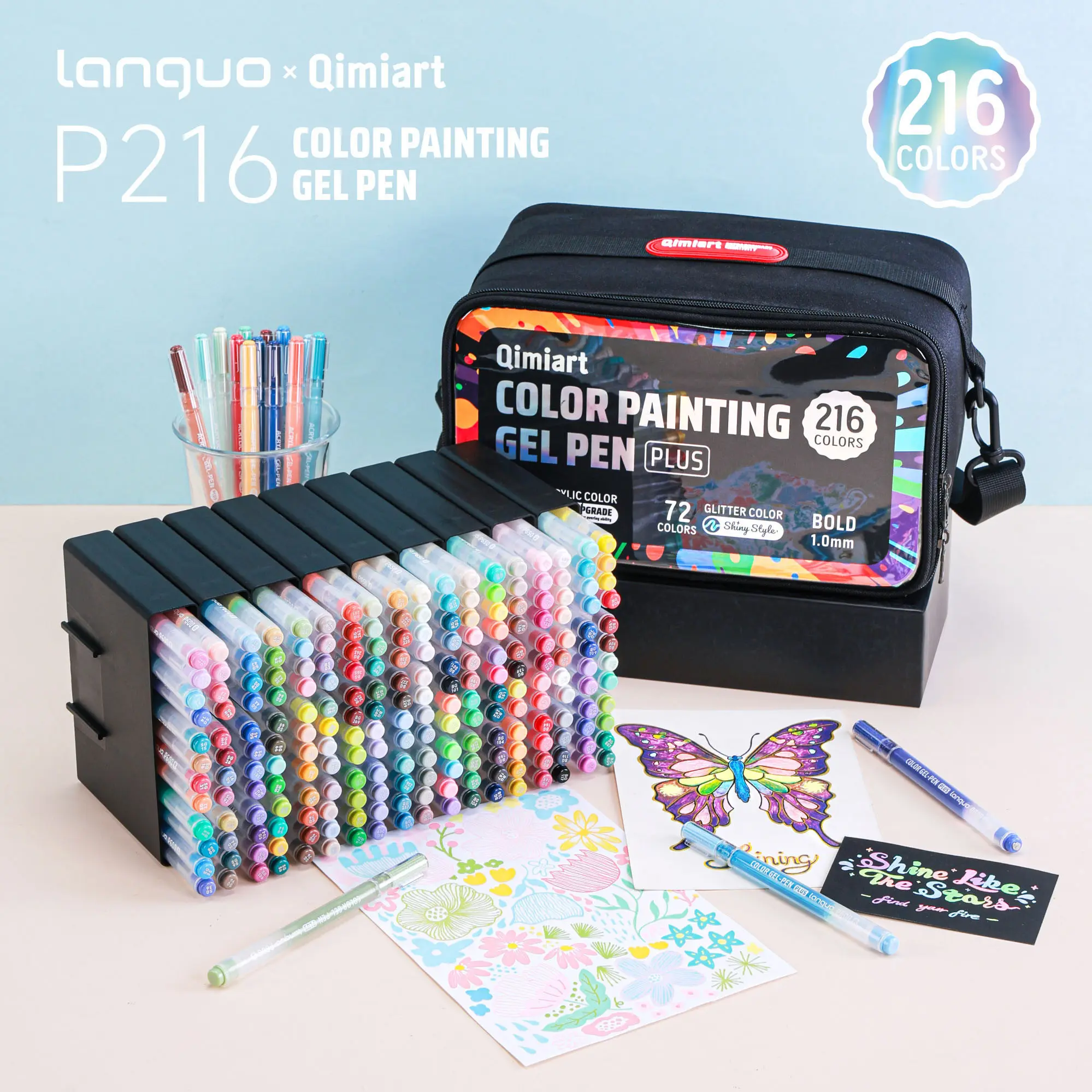 Colorful Drawing Pens Set, 216 Colors (144 Acrylic + 72 Glitter), High Precision 1.0 Tip, Suitable for Paper, Stone, Shell, Wood, Acrylic, Acrylic Painting Pens