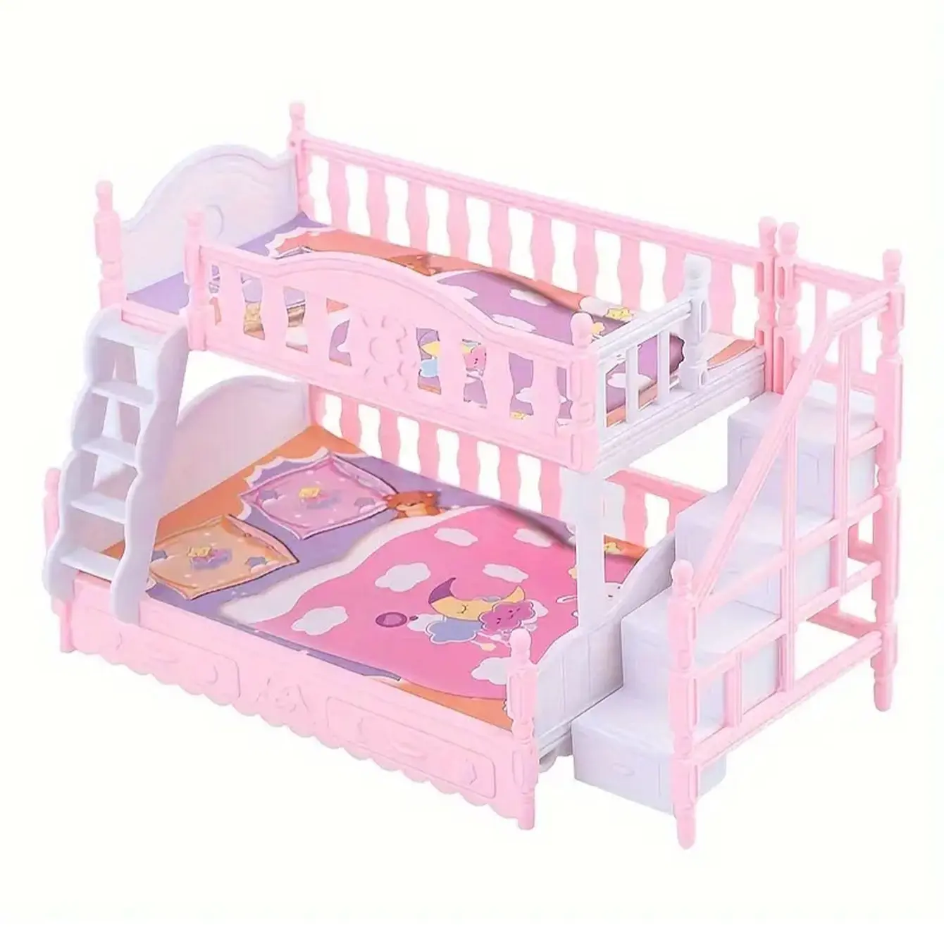 European Style Twin Bed Toy Set, Colorful Plastic Furniture Combination, Role Play, Home Decor, Gift, Kids Pretend Play