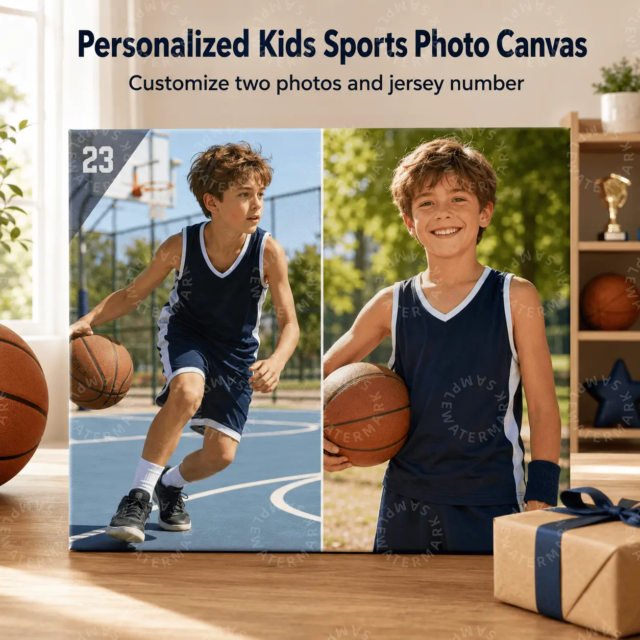 Personalized Kids Sports Photo Canvas, Custom Basketball Jersey Number Wall Art, Youth Athlete Keepsake Poster, Kids Room Decor, Teen Room Decor, Bedroom Wall Art, Playroom Decor, Sports Gift