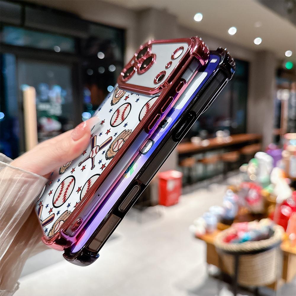 Phone Case for iPhone 17 Pro Max Air 16 15 14 13 12 11 Plus Baseball.Baseball gloves Pattern Four Corner Anti-Fall Phone Case Transparent Electroplated Protective Cover