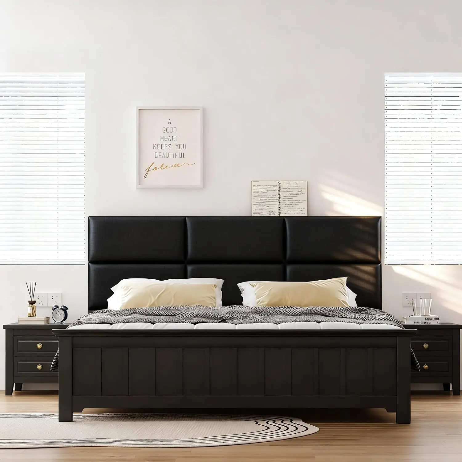 Upholstered Wall Mounted Headboard for /TXL/ Size Beds, Peel and Stick Headboard 23.6" x 11.8"/PC, Interior Wall Panels for Bedroom Study, Headboards Only (3, Black)