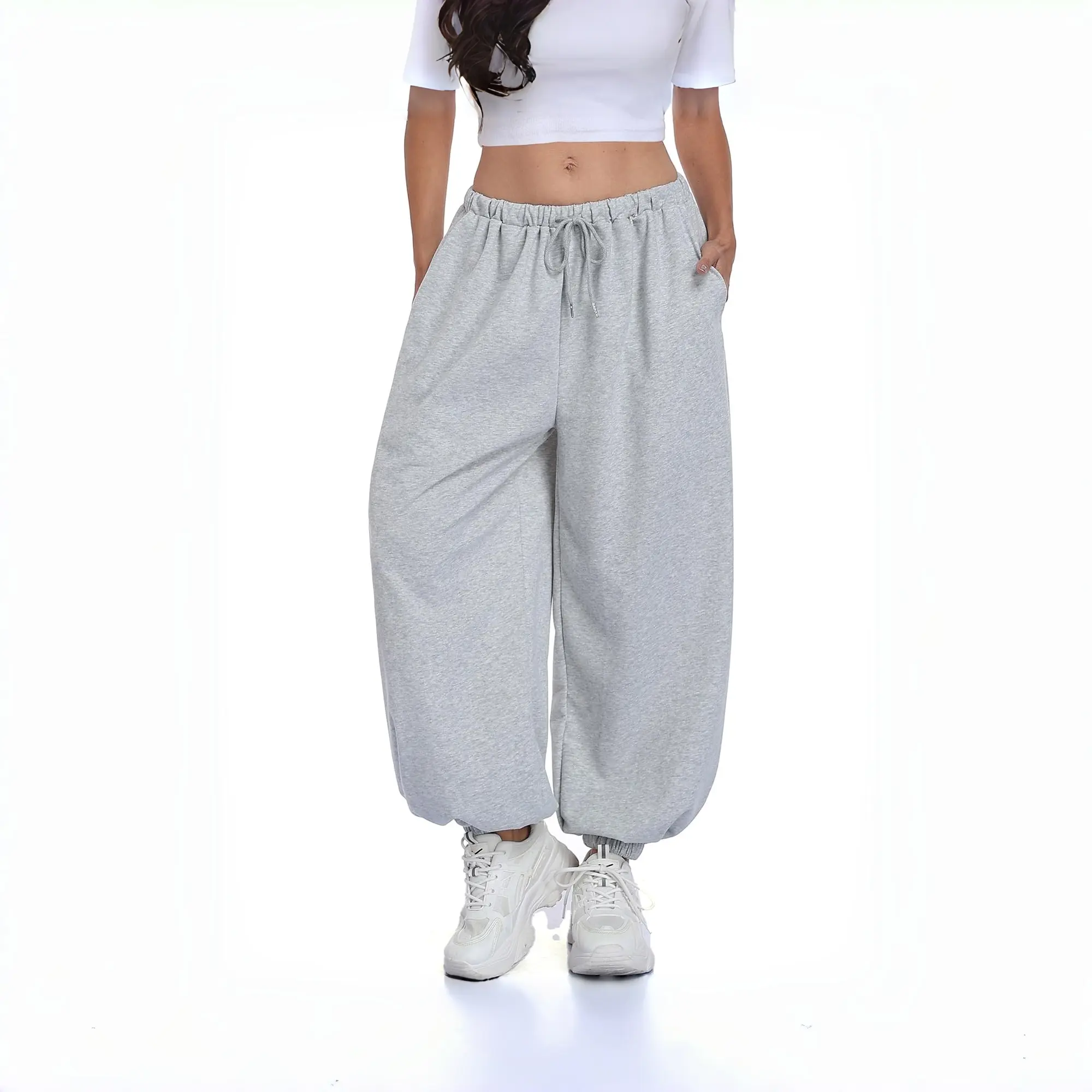 Women's Baggy Hippie Joggers, Breathable Cotton Blend for Outdoor Wear with Deep Pockets and an Adjustable Waist, Balloon, Drawstring, Fabric, Leg, Pants, Wide Leg, Casual Wear, Loose Fit Sweatpants, Rectangle, Full-Length, Balloon Legs Pants Joggers Draw