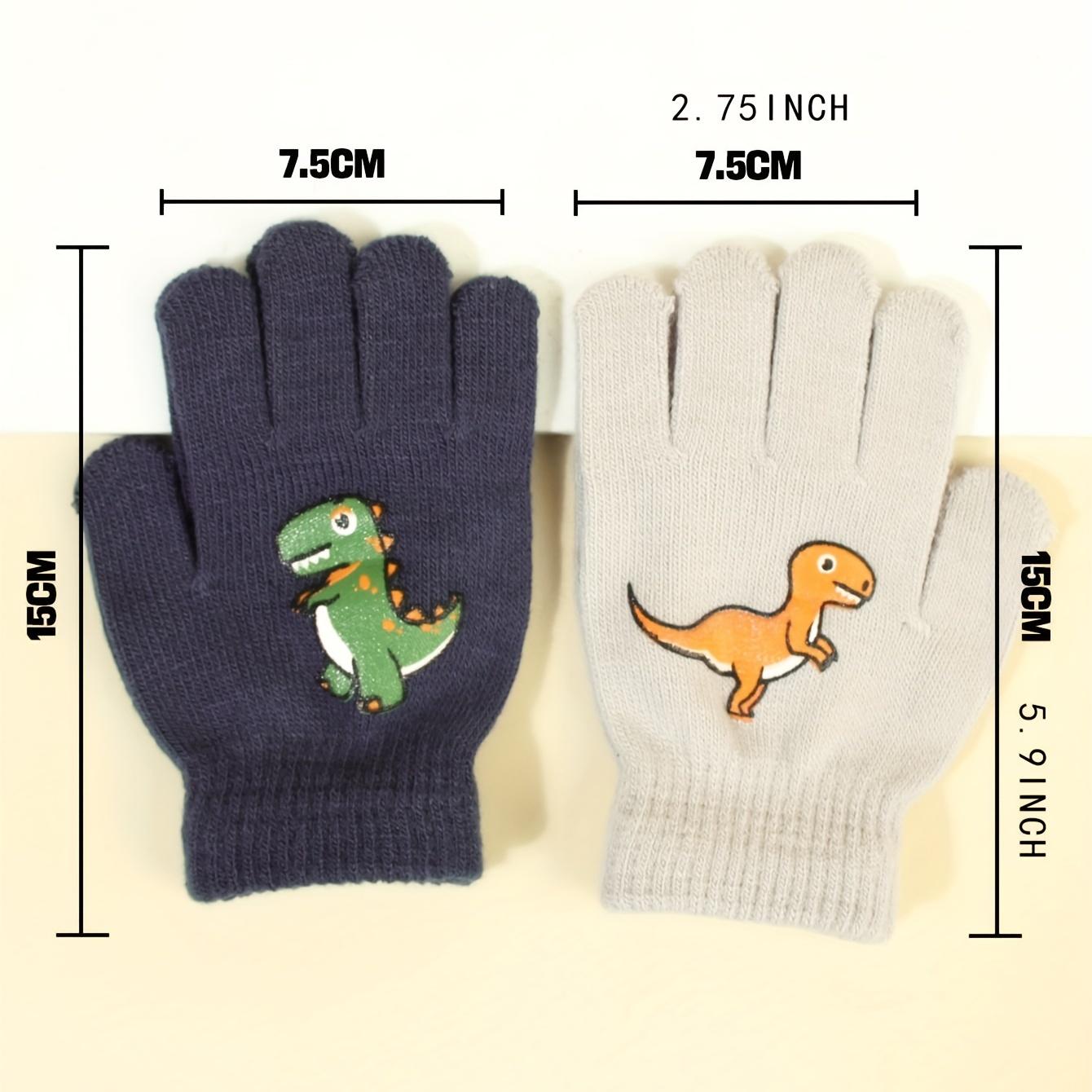 2 Pairs Youngsters' Winter Gloves with Cartoon Dinosaur Print - Warm Fingerless Mittens for Boys & Girls, Beige & Navy Blue, Machine Washable, Perfect for Fall & Winter, Youngsters Winter Gloves, Fall Winter Gloves, Playful Design, Durable Youngsters Glov