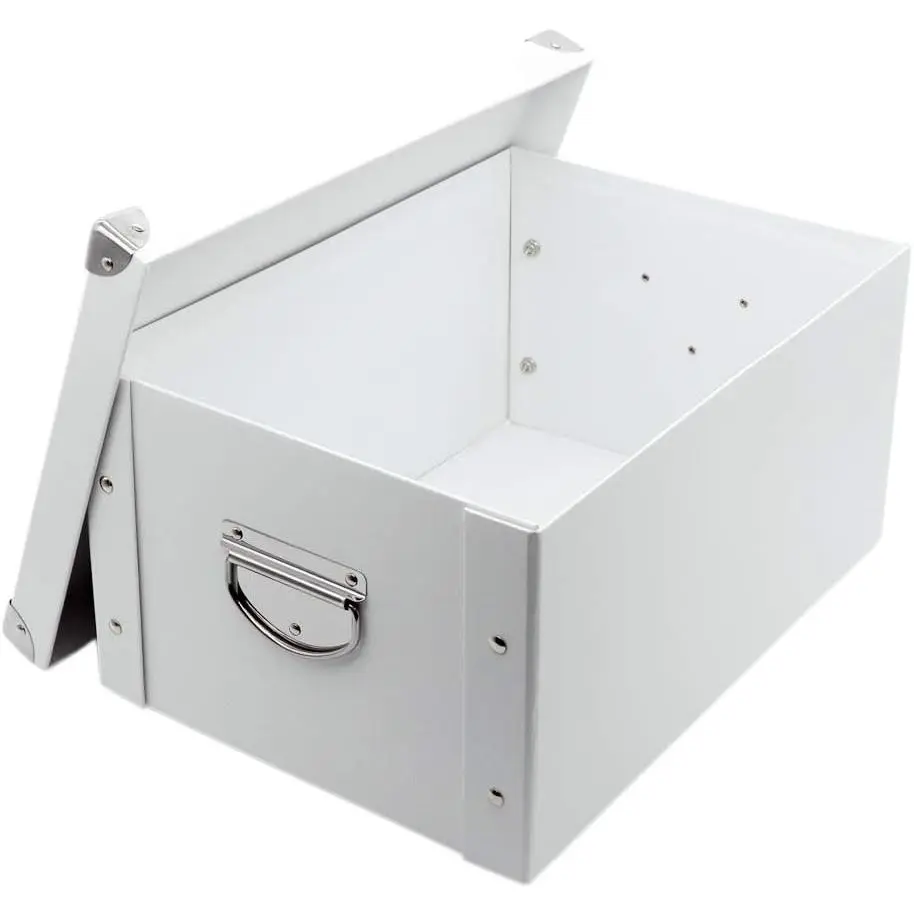 Collapsible Decorative Storage Box with Lid and Metal Reinforced Corners, Cardboard File Bin with Handles, Keepsake Organizer Gift Box for Toys, Photos, Office, Nursery, Wardrobe, Bookshelf.Gift