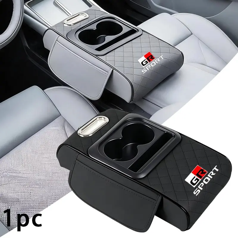 Toyota Gr Sport Armrest Pad, Ergonomic Design, Thick Sponge, Multi-Functional, Includes Cup Slots & Bag, Car Interior Accessory