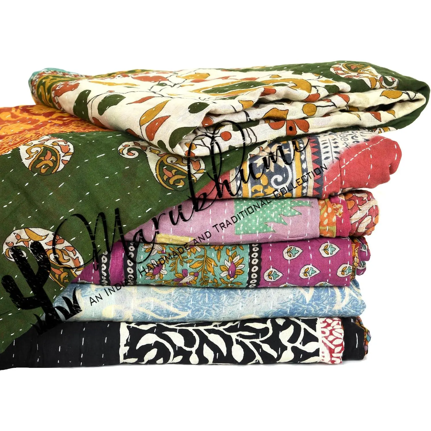 Kantha Quilt –  Reversible  Throw Blanket with  Patchwork | Boho-Style Decorative Bedding for Sofa, Couch, Bed & Picnic | 1 count