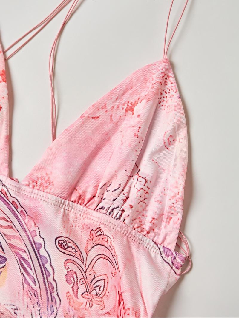 Women's All Over Print Criss Corss Butterfly Decor Backless Cami Dress, Sexy Fashion Sleeveless Spaghetti Strap Mini Dress for Beach Club Party, Butterfly Dress for All Seasons Butterfly Dress