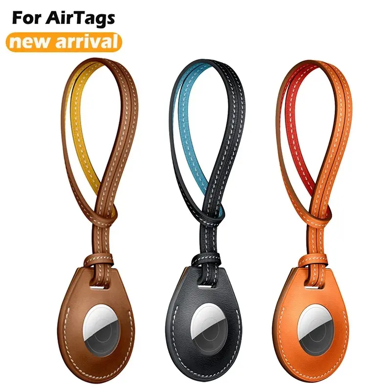 Ultra Thin AirTag Cover Keychain Attachment Soft Leather Pouch for Apple AirTag Location Tracker Durable Strap Holder Fits AirTags Tag Protector