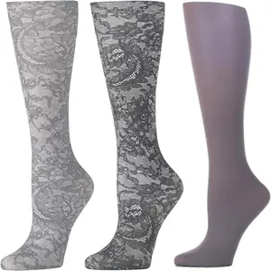 Therapeutic Compression Socks Women, 8-15mmhg Mild, Set Of 3, Made In Usa, Help Leg Circulation Morning Lace Queen, 3count