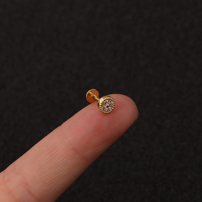 24Pcs 16G Gold CZ Internally Threaded Labret Set, 316L Stainless Steel Cartilage Stud Pack, Hypoallergenic Internally Threaded Nose Studs for Women Men