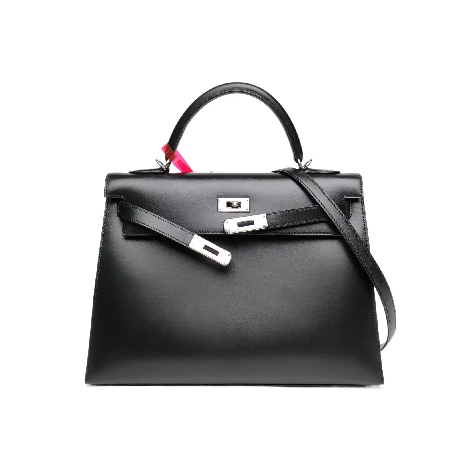 Pre-owned HERMÈS Black Box Leather Frame G Silver Buckle Kelly 32 p226461700