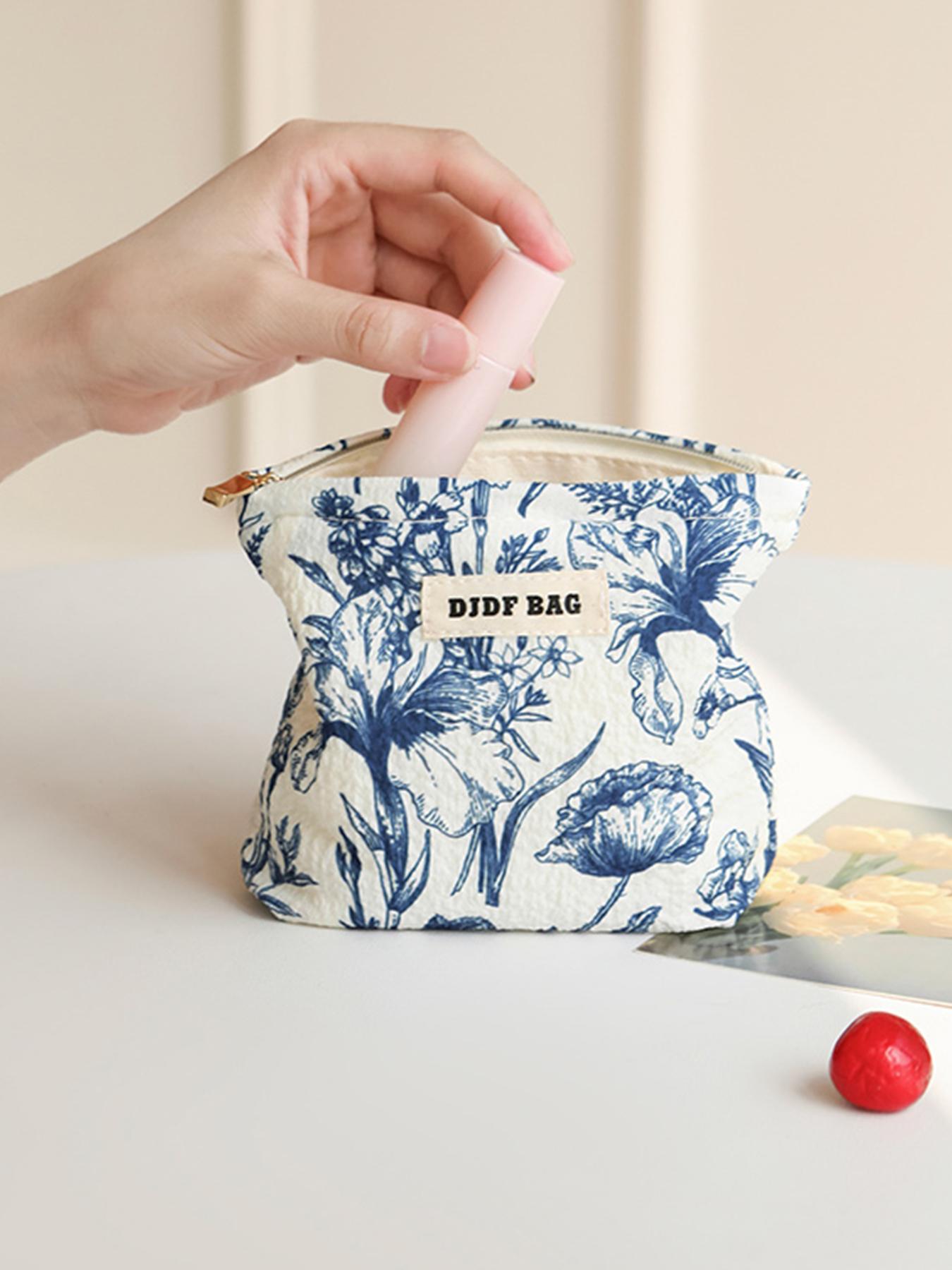 Floral Pattern Makeup Bag, Portable Cosmetic Storage Bag, Zipper Makeup Organizer Pouch, Versatile Storage Bag for Travel, Dormitory, Office, Home, Handheld Cosmetic Pouch