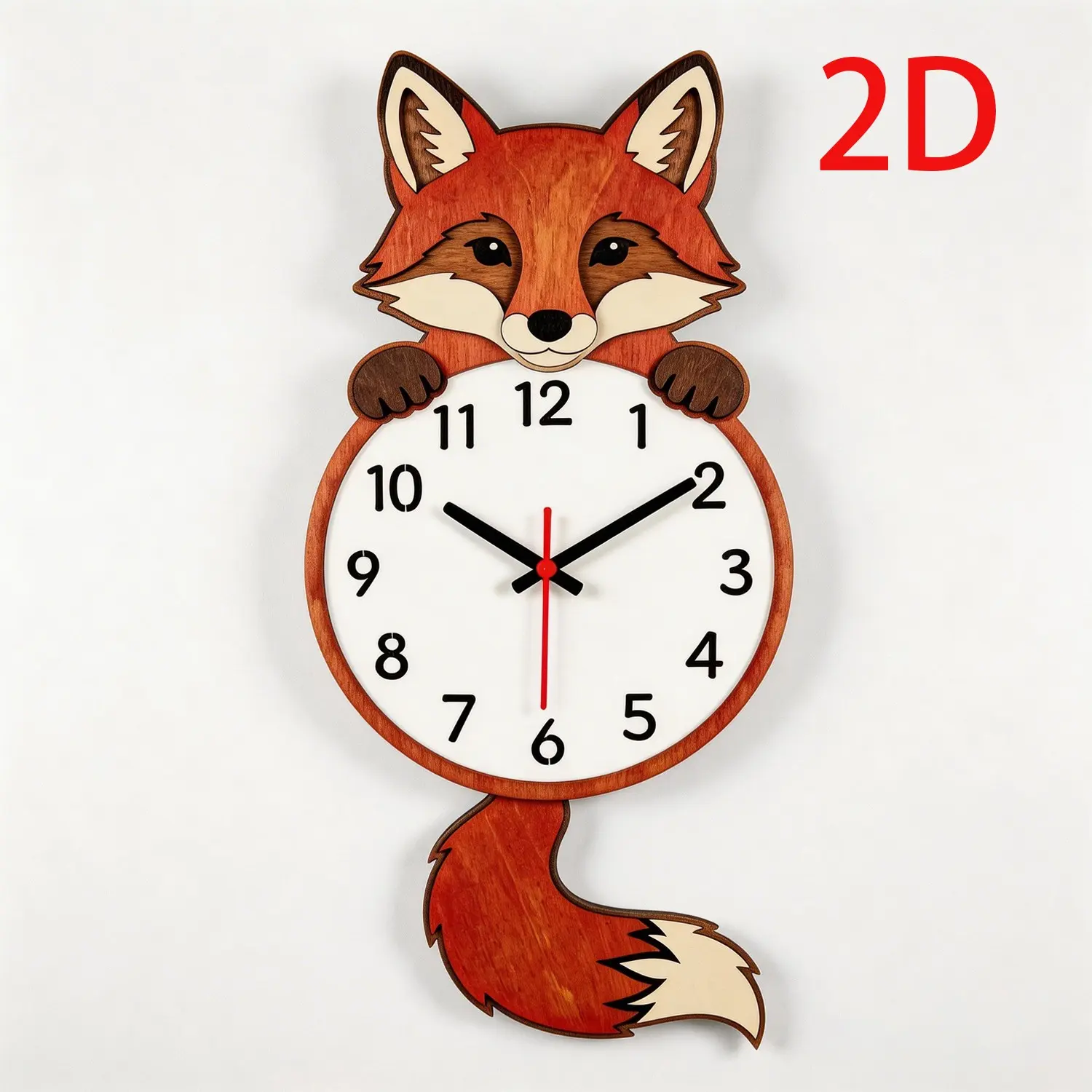 2D Cartoon Fox Wall Clock, Wooden Decor, Silent Quartz Clock, Battery Powered, Ideal for Home Office Kitchen Bathroom, Halloween Christmas Gift