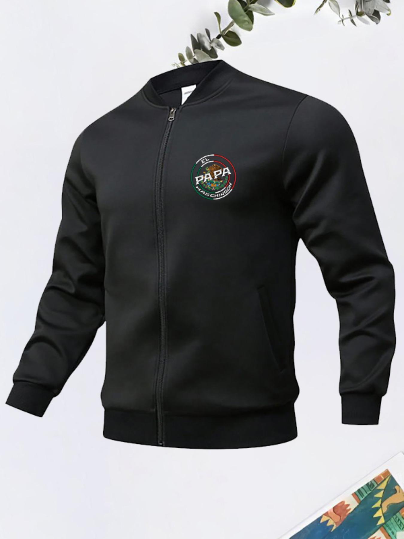 Men's Mexico Flag Print Bomber Zipper Jacket, Regular Fitted Casual Letter Print Long Sleeve Baseball Collar Outerwear for Spring & Fall, Baseball Jacket, Fashion Men's Clothes for Daily Wear, Men's Clothing