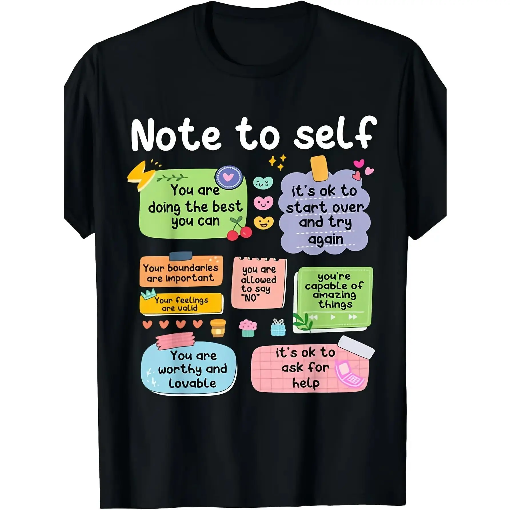 A Letter to Yourself Inspirational T-Shirt- Positive Affirmations- Featuring Colorful Self-Care Phrases- Heavyweight 220GSM T-Shirt- Unisex Adult Daily and Mental Health Clothing- Suitable for All Seasons- Ideal Gift for Self-Love and Personal