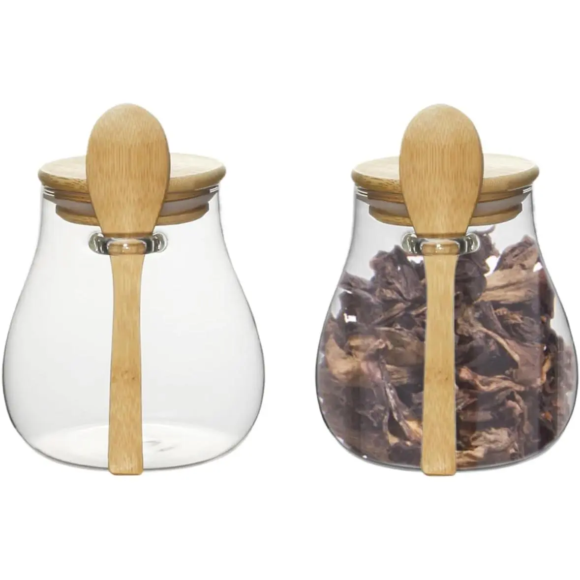 16 oz Airtight Glass Storage Jars with Spoon, Wide Mouth Leak-Proof Containers (2 Small PCS) with Airtight Seal, Suitable for Coffee Beans, Grains, Dried Fruits, 16 Oz Cup