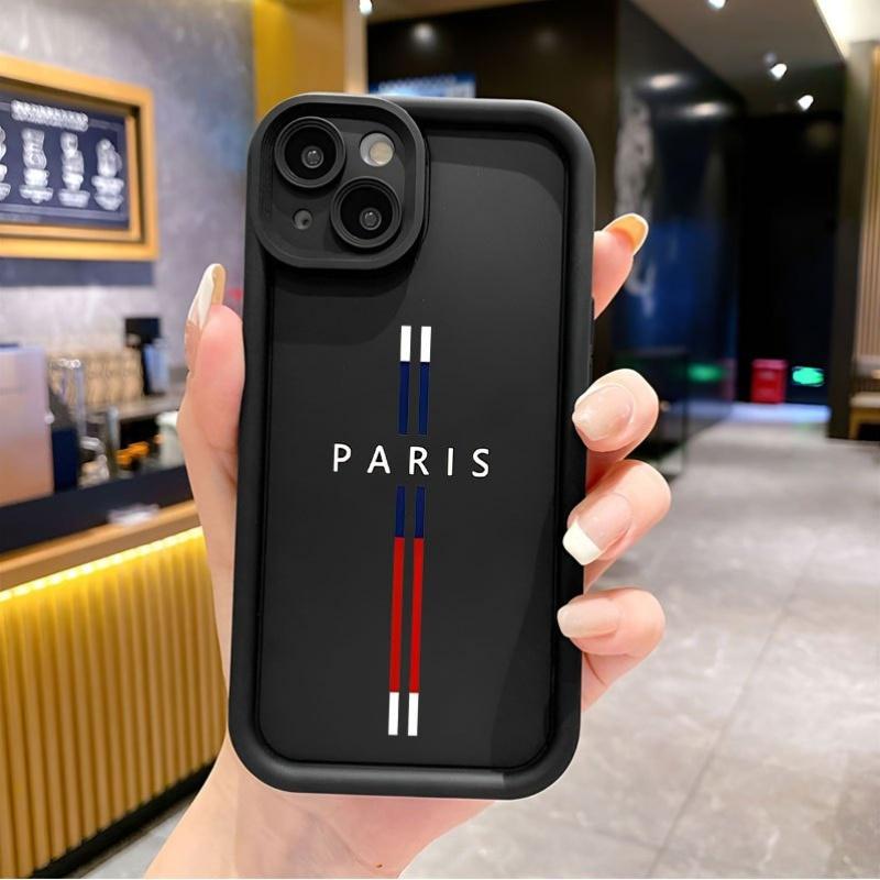 A Black for iphone Cover Featuring The Word "PARIS" Along with a Vibrant Striped Design! Offering a Fun, Straightforward, And Stylish Look for Both Men And Women, Compatible with for iPhone 17 E Air Pro ProMax iPhone16 15 14 Plus 13 12 Mini 11 X XS XR