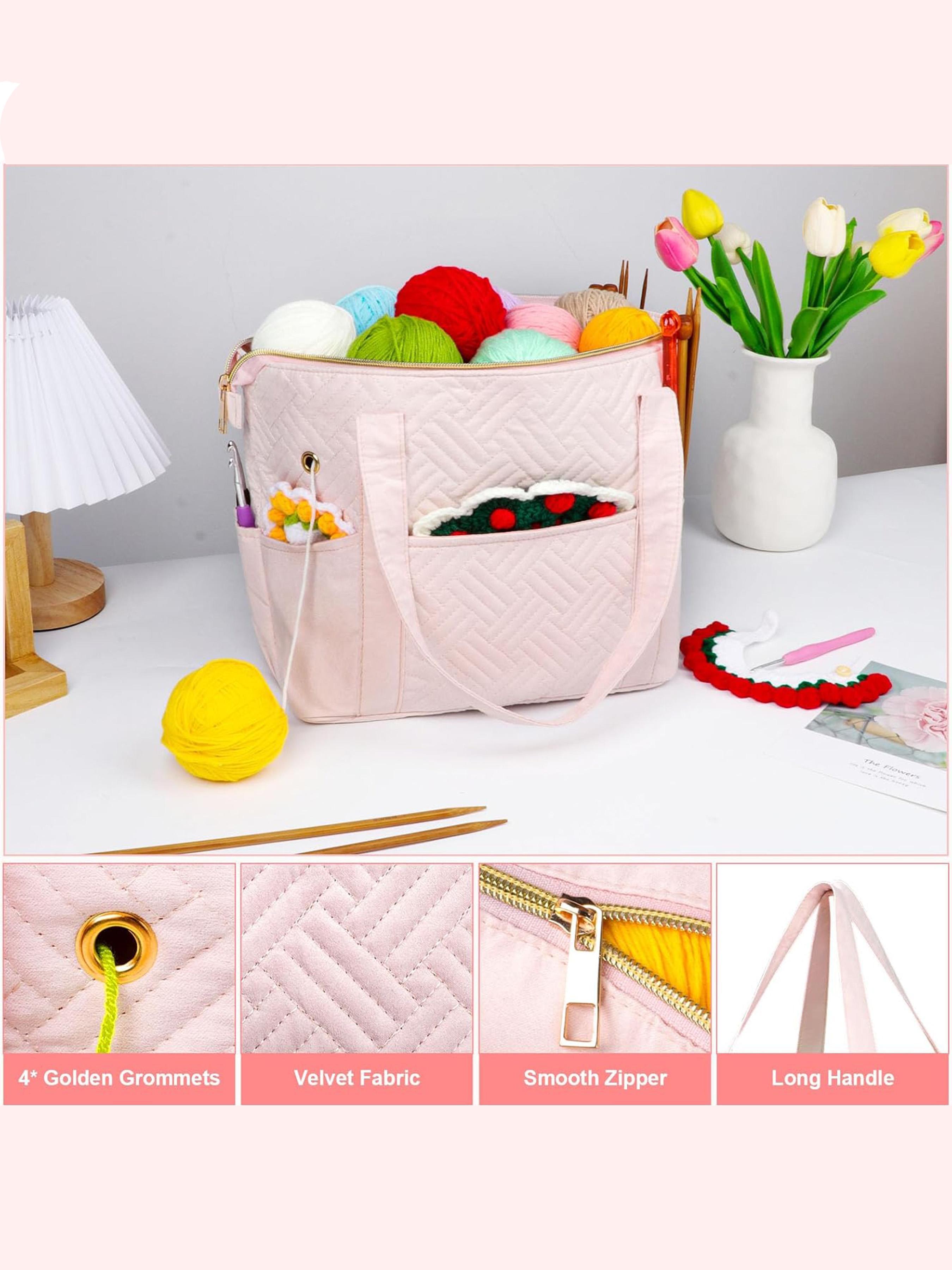 Crochet Bag Organizer, Portable Travel Case for Yarn Balls, Crochet Hooks & Knitting Needles Holder, Bag Accessories