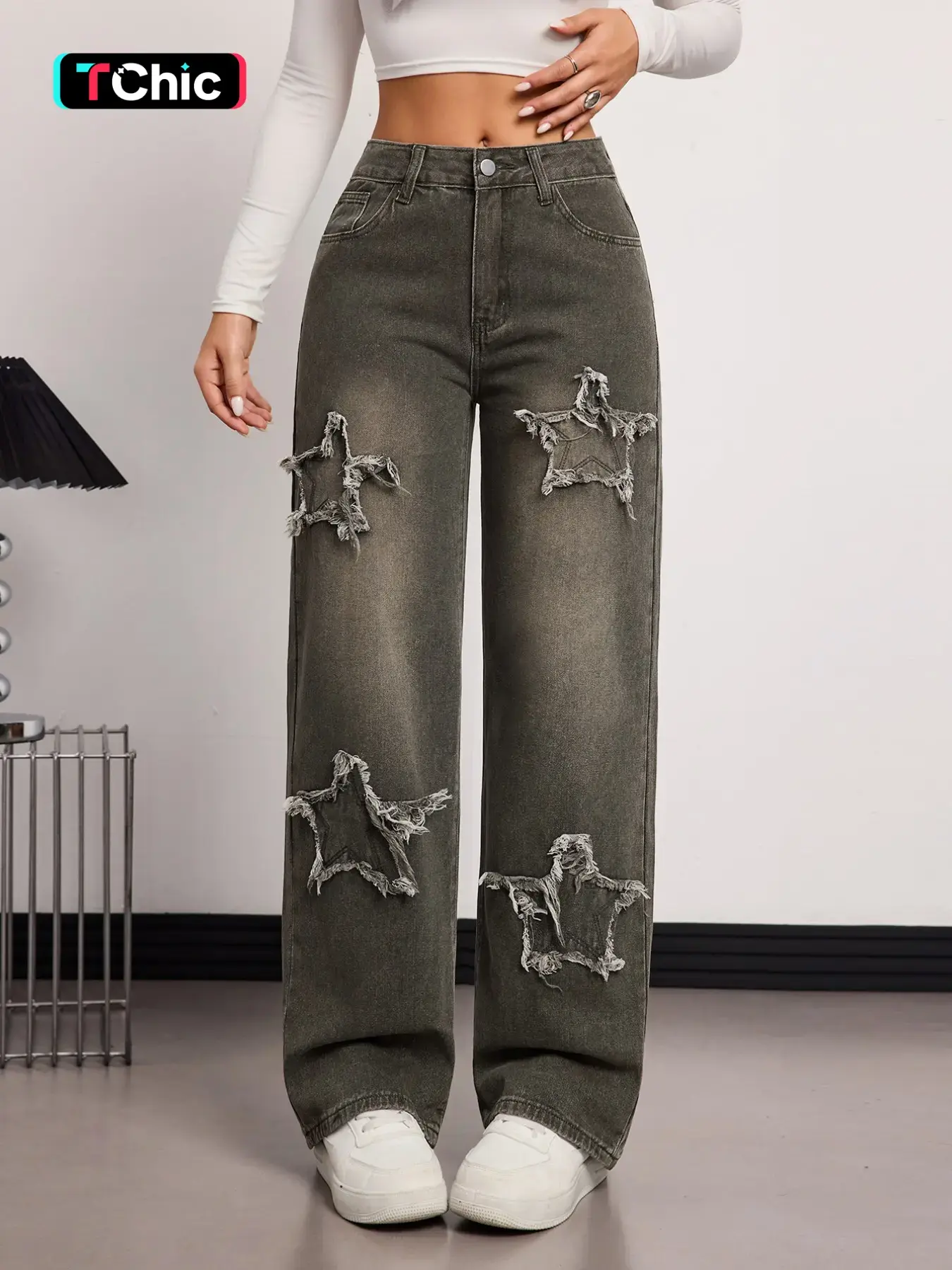 Women's Fashion Jeans, Star Embroidery Design, Loose Fit, Casual Style, Daily Wear, All-Season Ladies' Denim Jeans