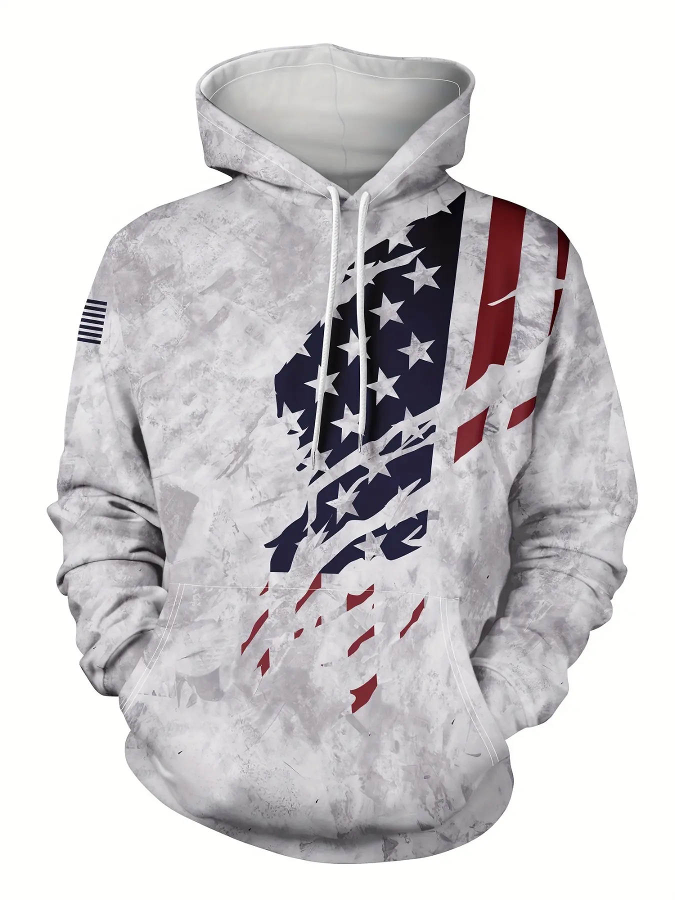 Creative American flag pattern print, men's drawstring long-sleeved hoodie with hood, with kangaroo pocket, men's casual pullover hooded sweater, for daily wear