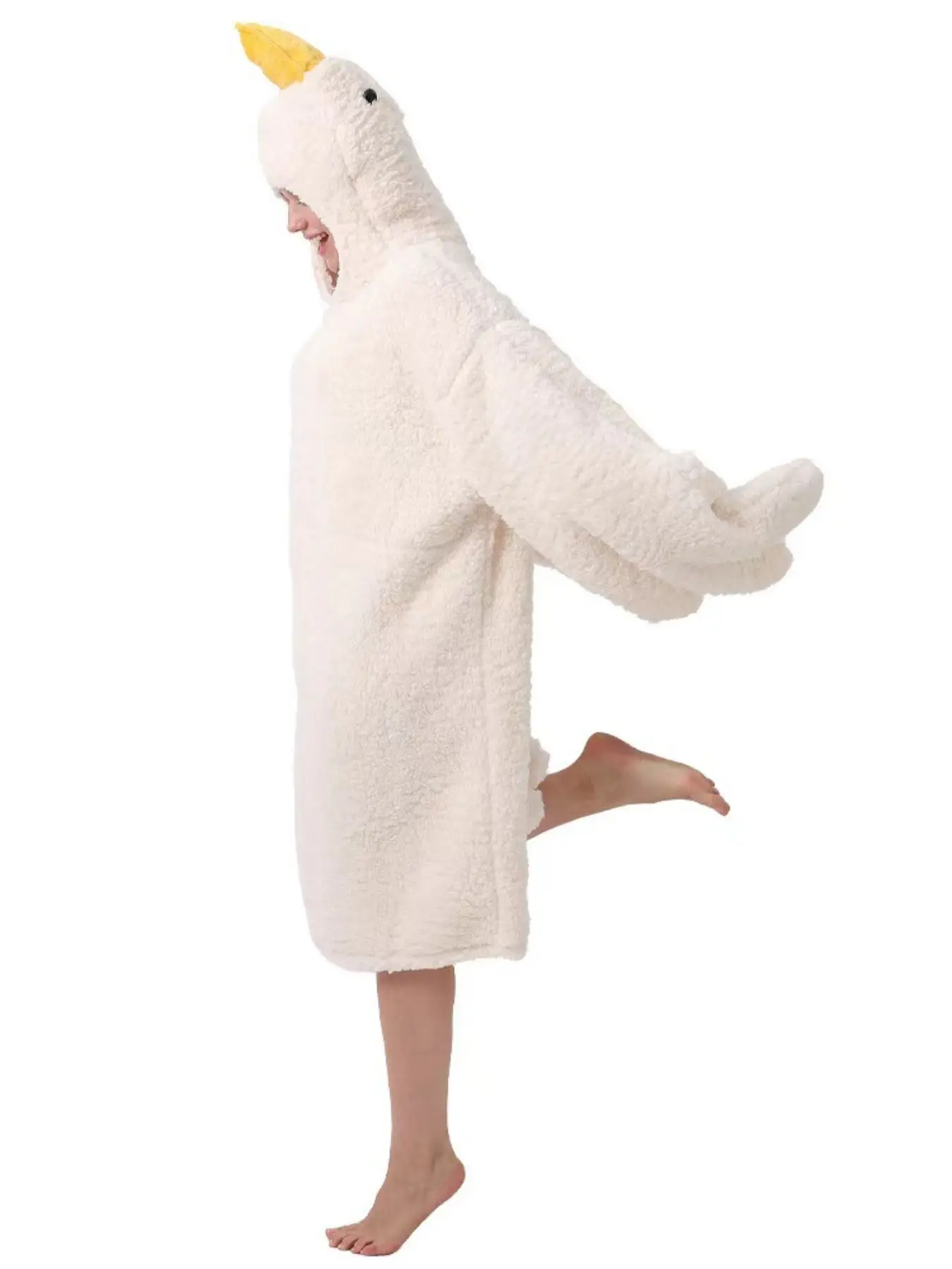 New Cute Large Duck Plush Lazy Wear, Loose Fit Long Sleeve Thick Coral Fleece Winter Cartoon Onesie, Cozy Sleepwear Loungewear for Women Adults
