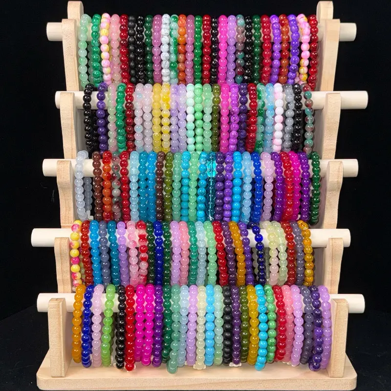 25Pcs Mixed Colors Glass Bracelets, Bead Bracelets Unisex, 8mm Round Elastic Bracelets, Birthday Gifts, Women's Bracelets, Men's Bracelets, Her Gifts, Christmas Gifts