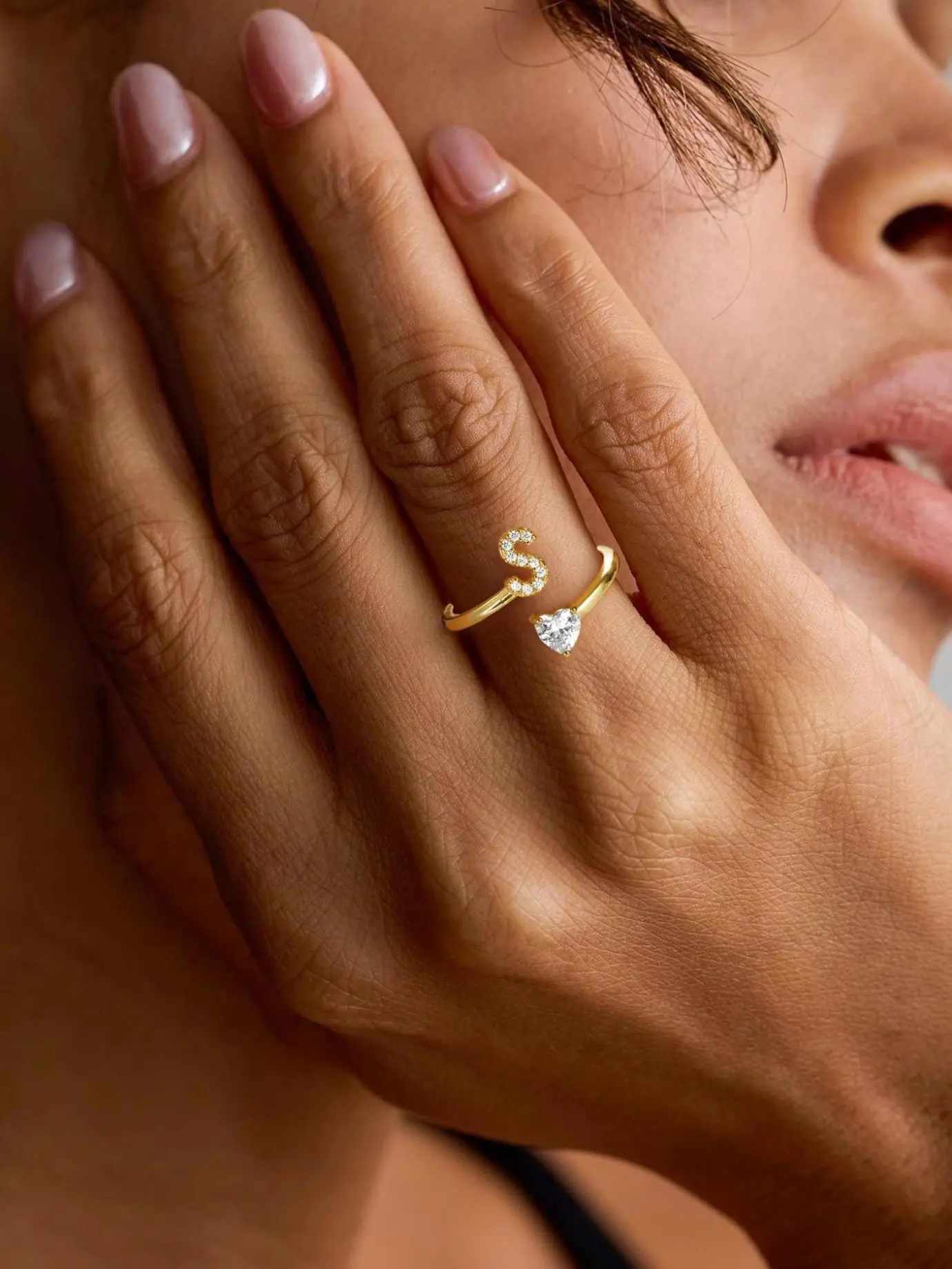 A-Z Initial Cuff Ring, Adjustable Open Design, Dainty Crystal Letter Ring, Personalized Jewelry for Women, Perfect for Everyday Wear, Stackable with Other Rings, Great as Birthday or Friendship Gift.