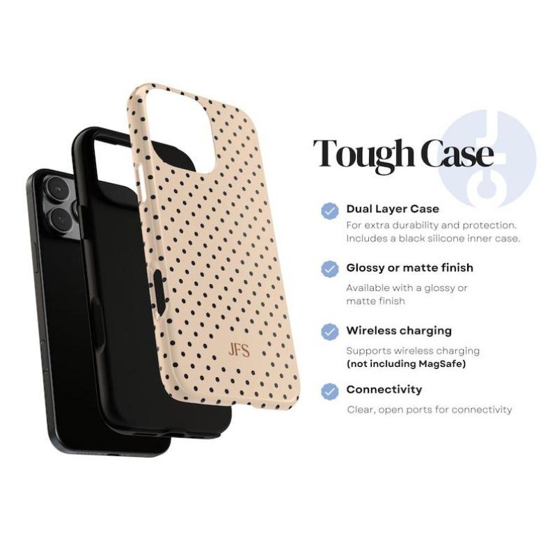 Personalized Polka Dot Monogram Phone Case – Custom Initials Cover for iPhone 17, 16, 15, 14, 13, 12, 11, X, Samsung, and other series models.| Cute Spotty Aesthetic Gift for Her
