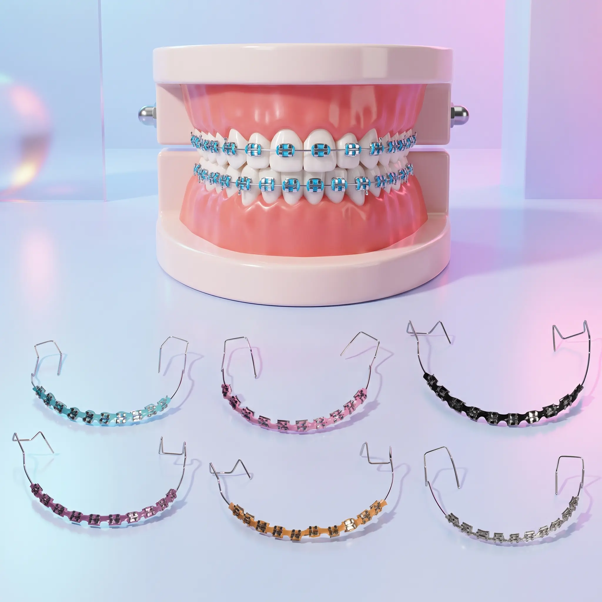 1 Pair Premium Dental Orthodontic Braces with Brackets, Fashion Oral Accessory, Metal Wires & Ligature Ties, Colorful Temporary Tooth Decoration